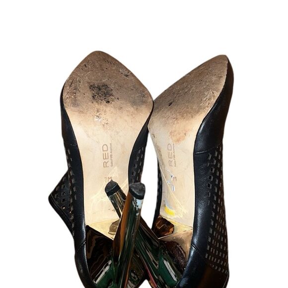 Red Saks Fifth Avenue Black Leather Booties Size 7 M - Picture 4 of 5